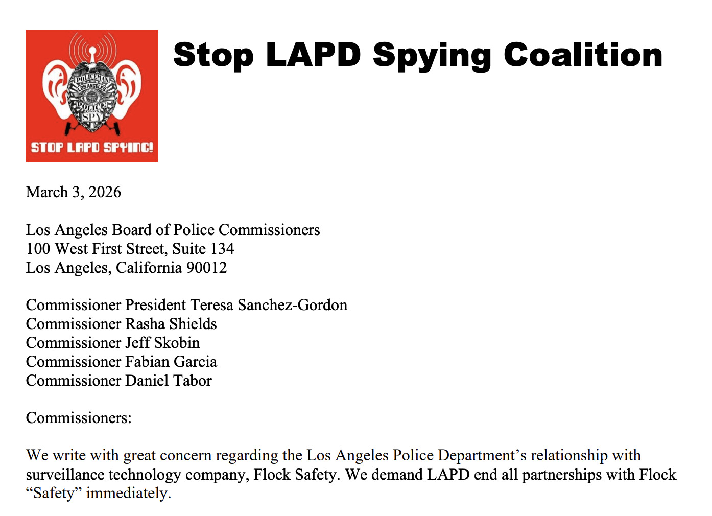 Letter to the BoPC on Flock Safety